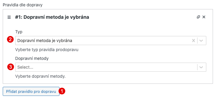Podmínky dle dopravy