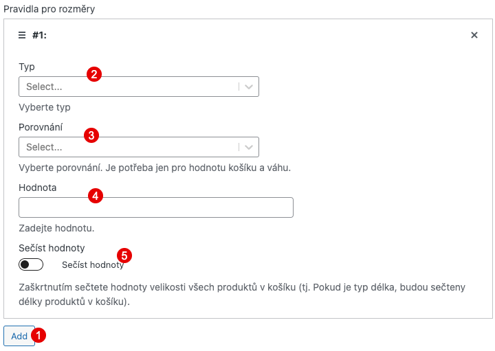 Podmínky rozměrů