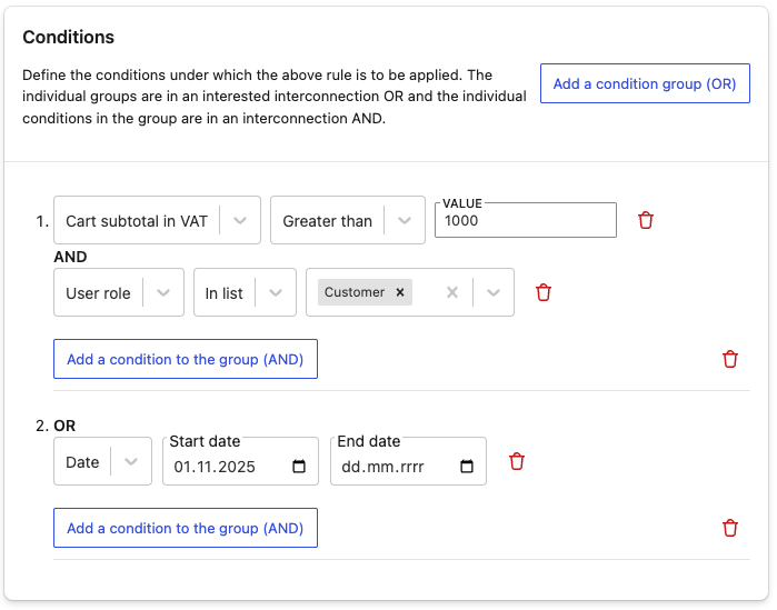 Nastavení podmínek