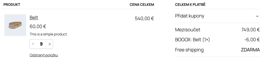 Fee Based v košíku