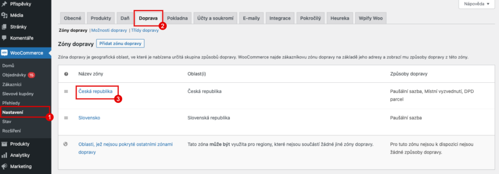 Shipping zones settings