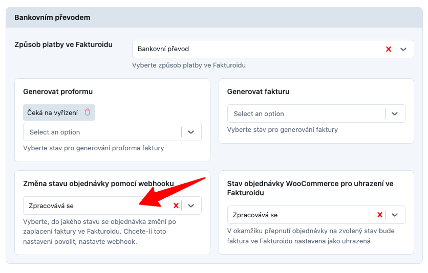 Nastavení webhooku u platební metody