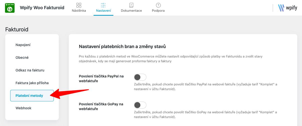 Nastavení platebních bran