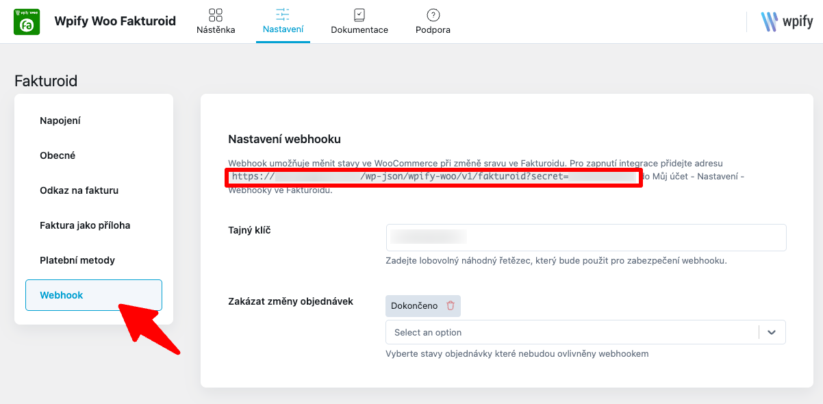 Nastavení webhooku v pluginu