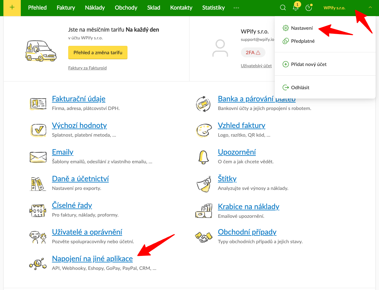 Napojení na jiné aplikace