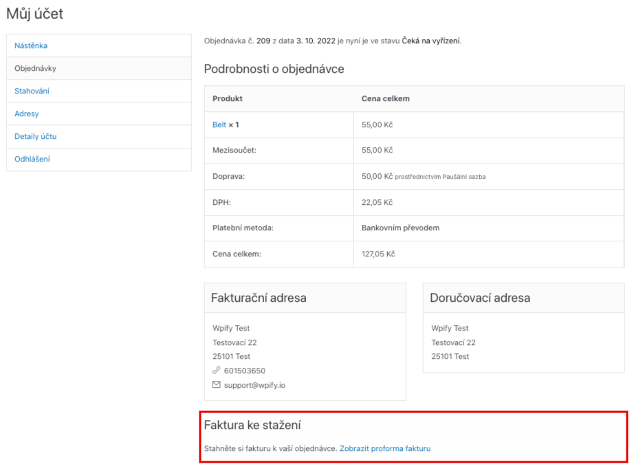 Odkaz v mém účtu - detail