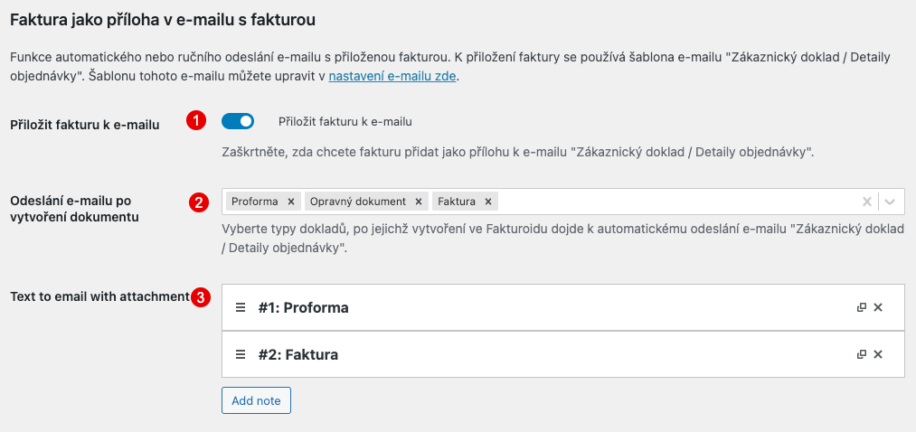 Nastavení přílohy e-mailu
