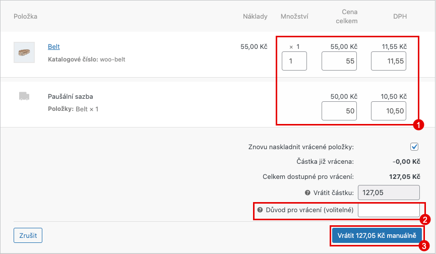 Výběr položek k vrácení