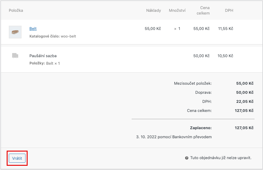 Vrácení objednávky