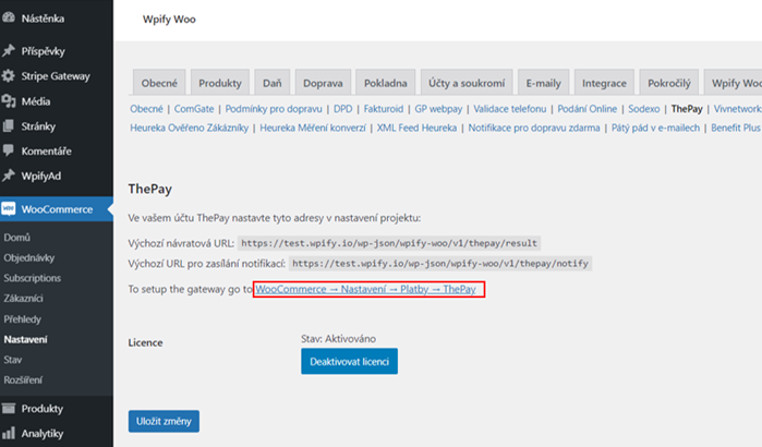ThePay plugin settings