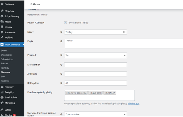 API credentials in plugin settings