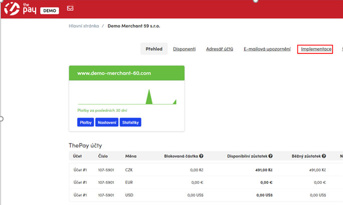 Credentials in ThePay administration